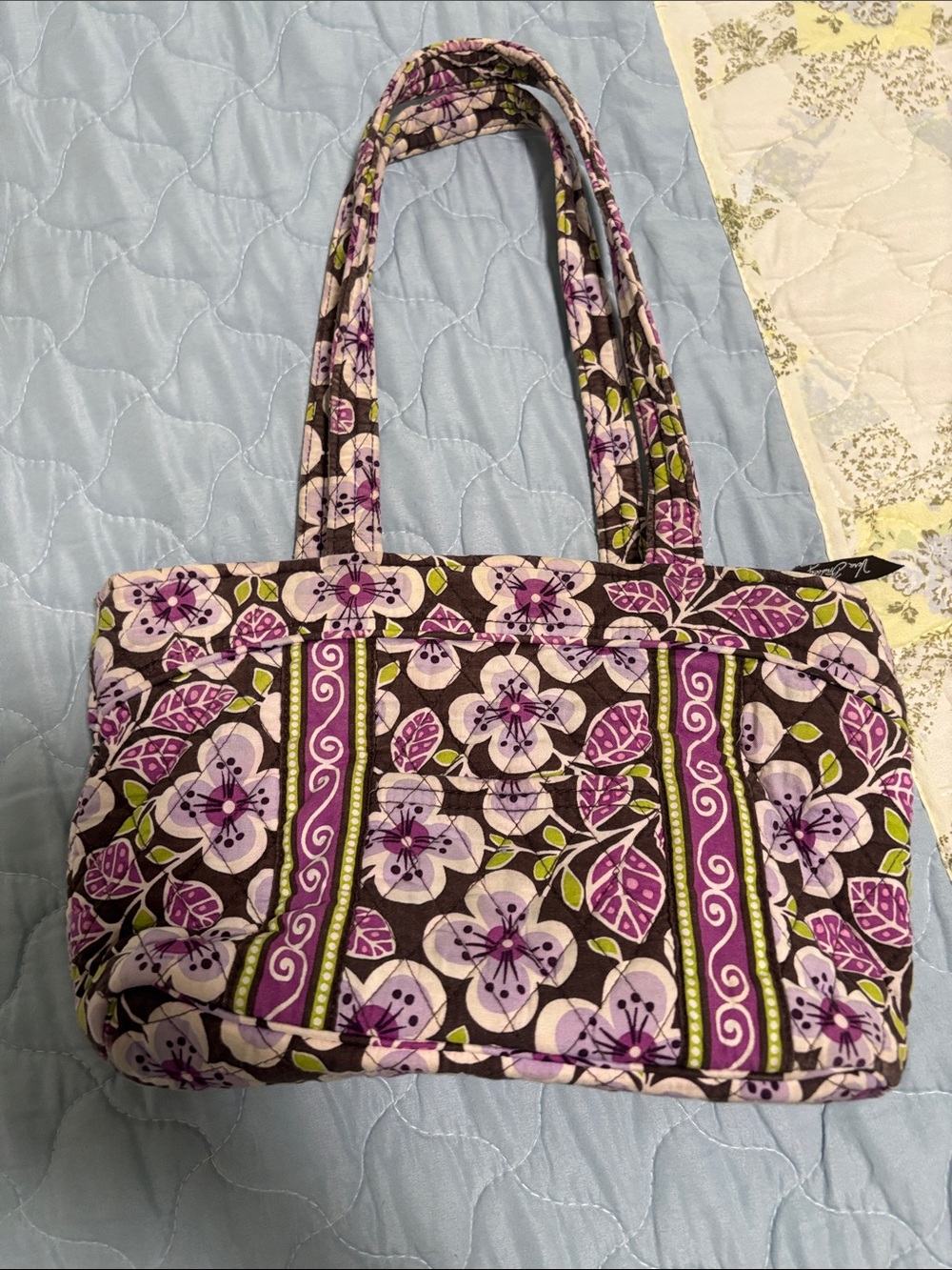Vera Bradley Quilted Floral Tote in Purple, Brown and Green